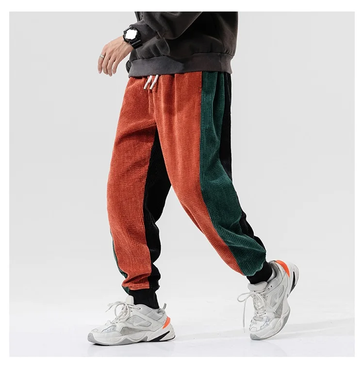 Men's track pants elastic waist back pants Street punk jogging pants Men's hip hop casual black pants Fashion streetwear harem jeans