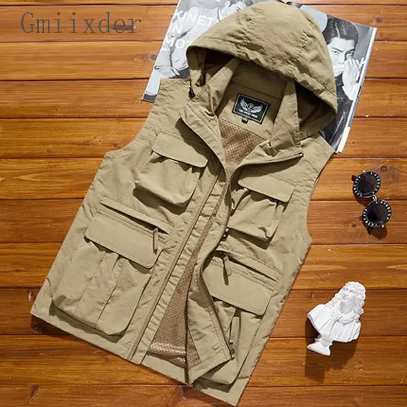 Spring Autumn Vest Men's Outdoor Sports Multi-Pocket Workwear Functional Vest Multifunctional Waistcoat Punk Streetwear Chic