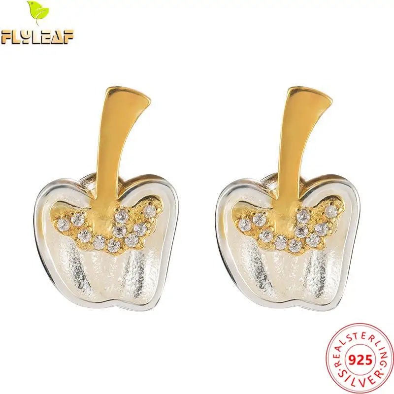 

925 Sterling Silver Apple Zircon Stud Earrings For Women Luxury Palace Style 18k Gold Female Vintage Jewelry Flyleaf New