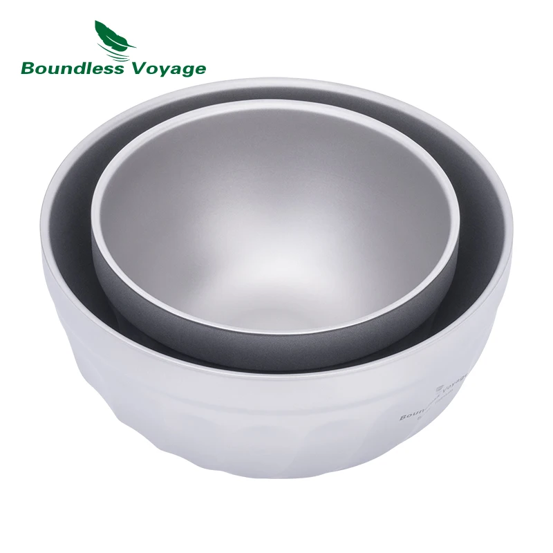 Titanium Tableware Boundless Voyage Titanium Double Walled Bowl Ultralight Outdoor Camping Travel Tableware Rice Soup Oatmeal Yogurt Serving Bowls