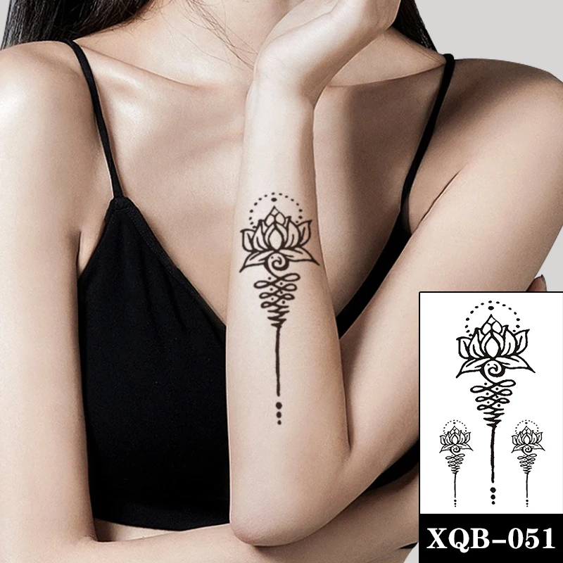 

Waterproof Temporary Tattoo Stickers Black Mandala Sanskrit Lotus Design Fake Tattoos Flash Tatoos Arm Body Art for Women Men