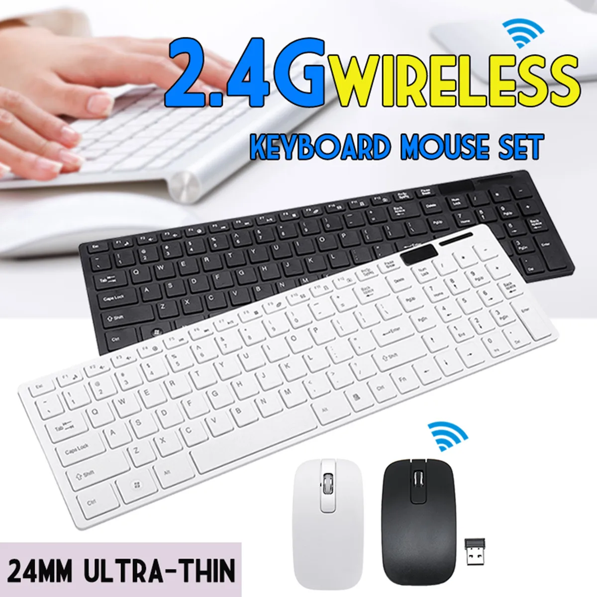 2.4G Wireless Keyboard Mouse Set Silent Keyboard and Mouse Combo Kit Ultra Slim Keyboard with Protective film For Laptop PC