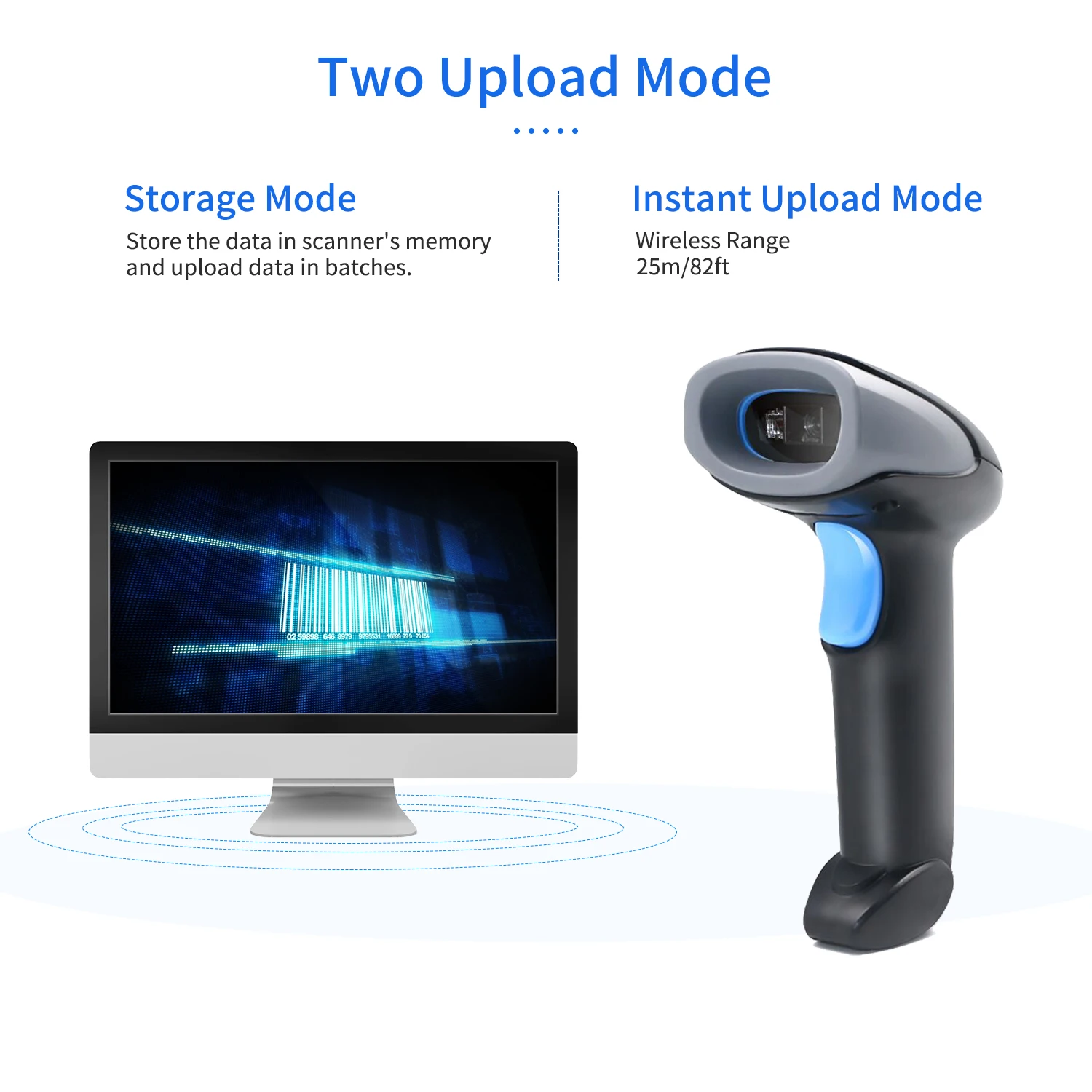 Handheld Barcode Scanner 1D/2D/QR Code Scanner 2.4G Wireless & USB Wired Bar Code Reader Compatible with Windows Mac Linux