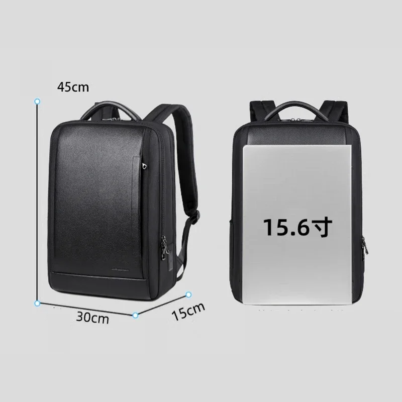 New Brand Genuine Leather with Oxford Men Backpacks Fashion Real Natural Leather Student Backpack Boy Luxury Computer Laptop Bag 6