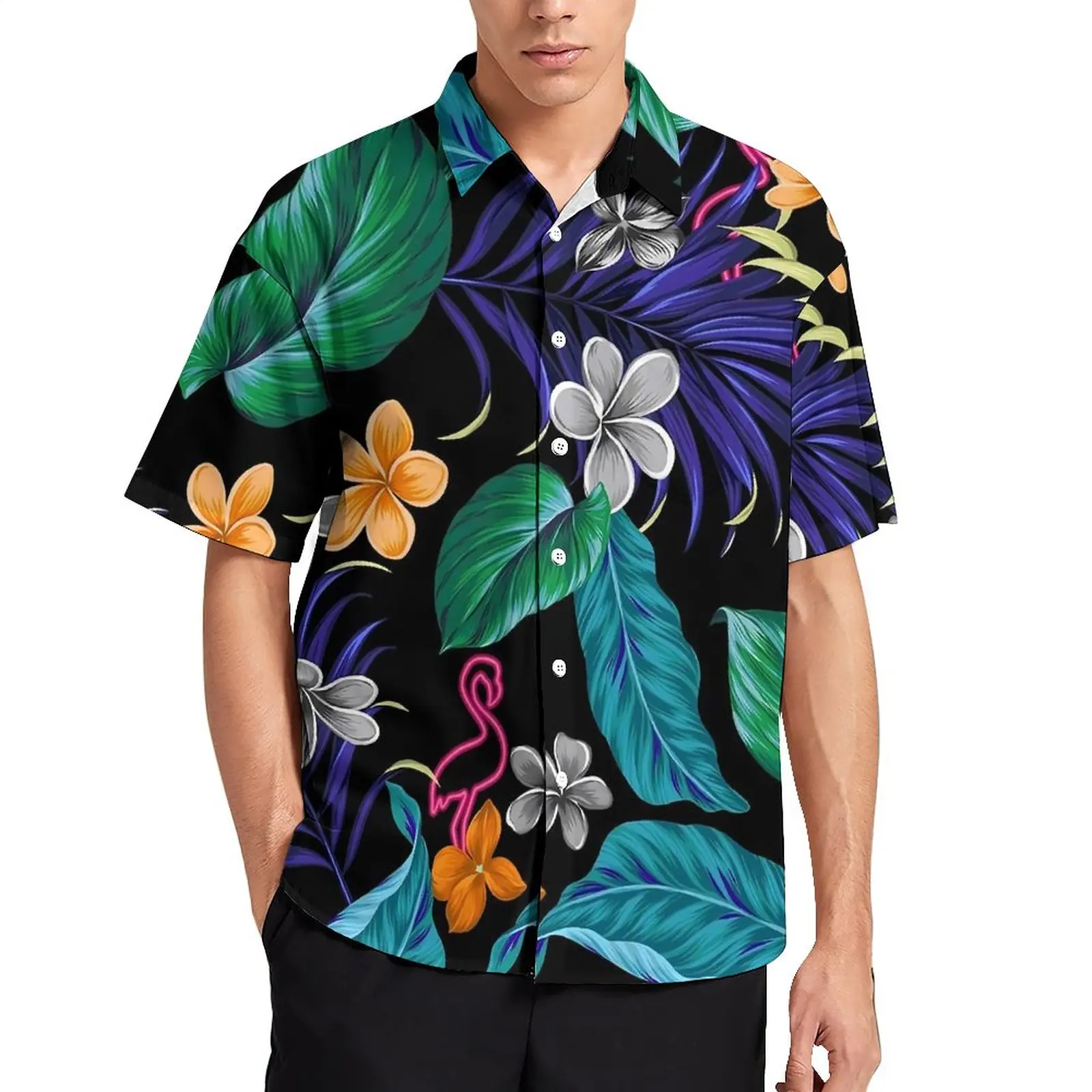 

Tropical Floral Print Blouses Male Neon Tropicana Casual Shirts Hawaiian Short-Sleeve Graphic Cool Oversized Vacation Shirt Gift