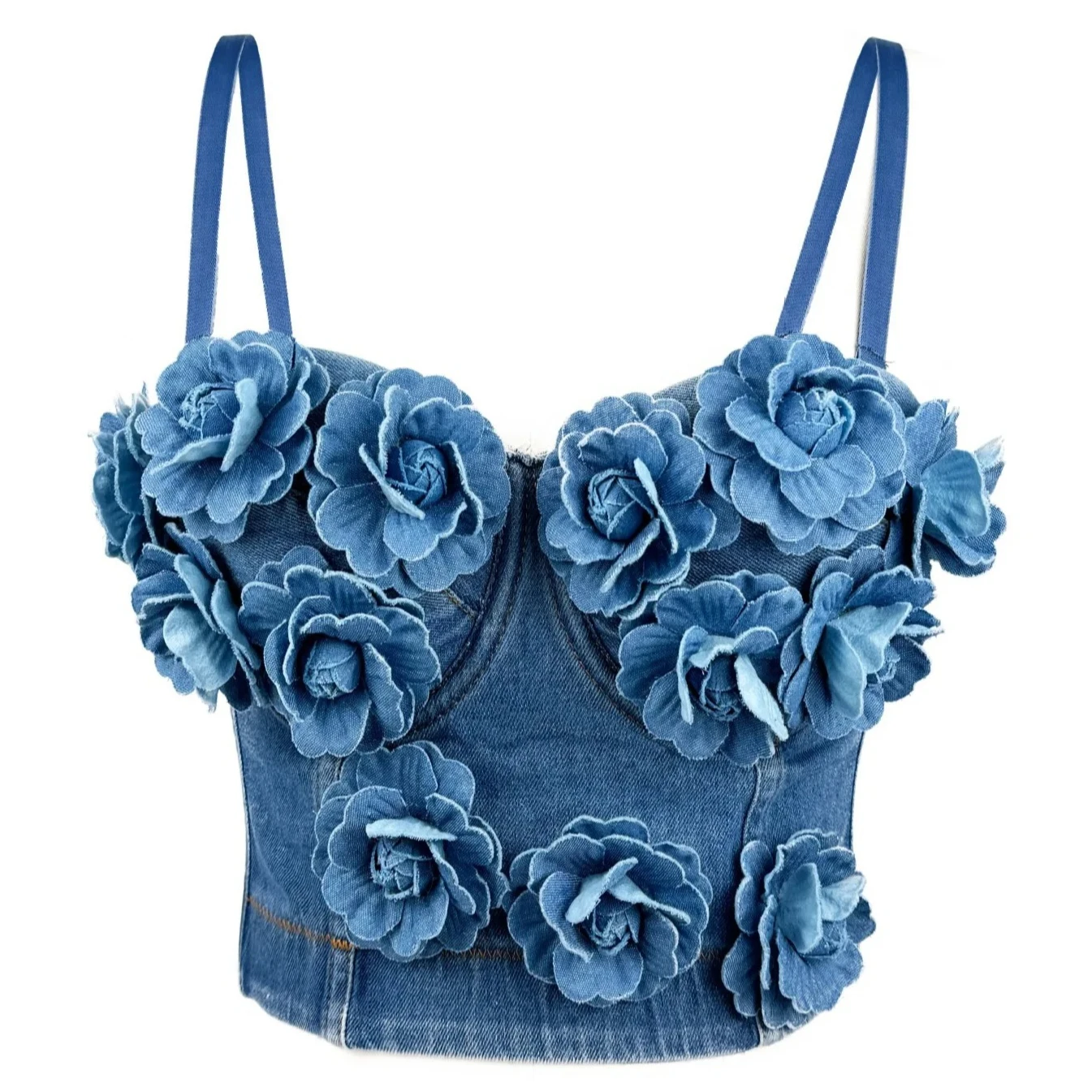 Denim Tank Tops Women Sexy Cowboy Bra Crop Vest Corset Flower Tees Bodyshaper Y2k Strapless Camis 2025 Streetwear Punk Biker