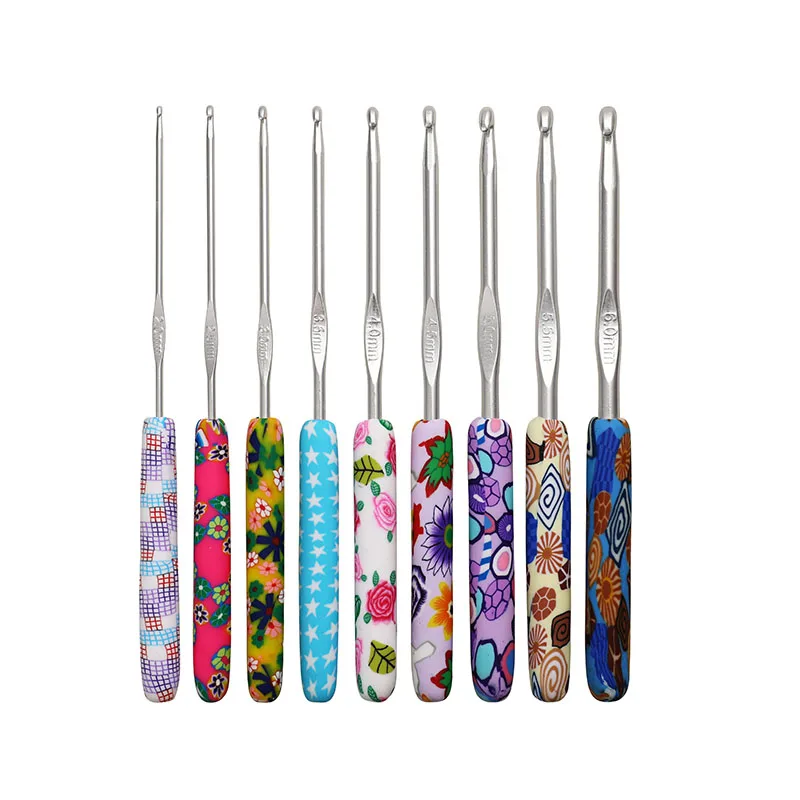 New Soft Clay Crochet Hooks Set Aluminum Crochet Needles Ergonomic