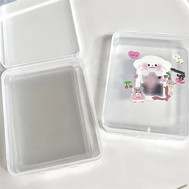 Plastic Transparent Storage Box With Lid Stickers Collection Desktop Container Case Photocard Holder Home Small Card Storage Box desktop storage box stationery storage box storage drawer boxes