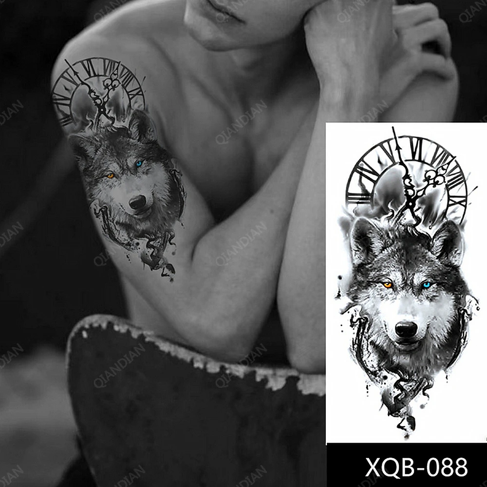 Tatuaje temporal de lobo para hombre pegatina impermeable brazo Tigre Zeus arte fresco Hipster transferencia reloj lavable tatuaje Flash