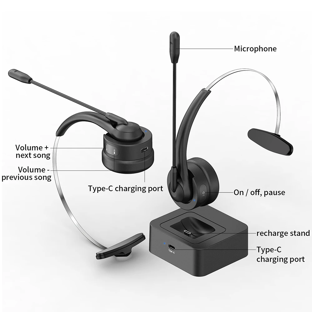 Call Center Office Bluetooth Headphones With Mic Charging Base Wireless Headset HiFi Noise Cancelling Earphones for PC Laptop