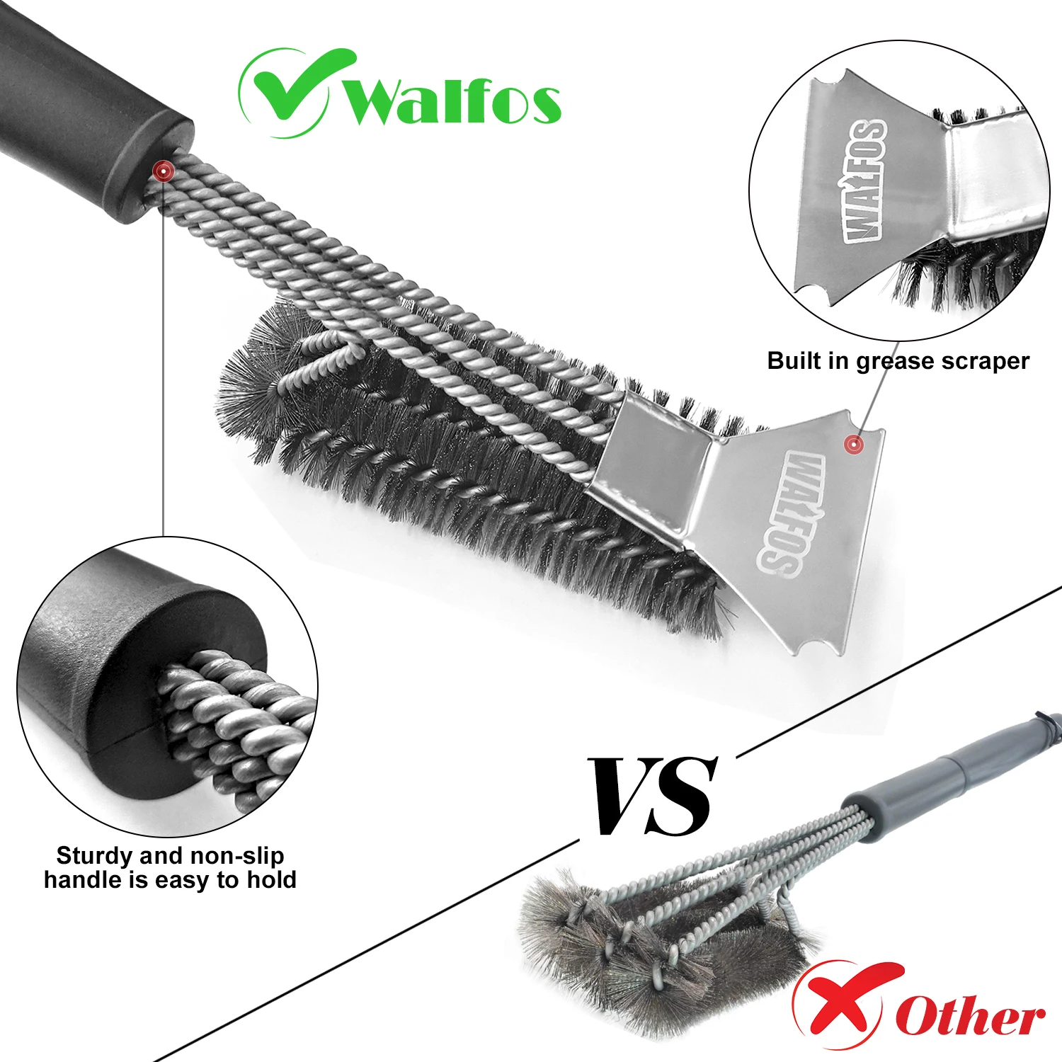 Walfos Barbecue Net Cleaning Brush Stainless Steel Wire Brush To Wash The Barbecue Grill Accessories BBQ Clean Tool