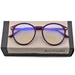 Vintage Round Frame Photochromic Blue Light Blocking Glasses (Purple)