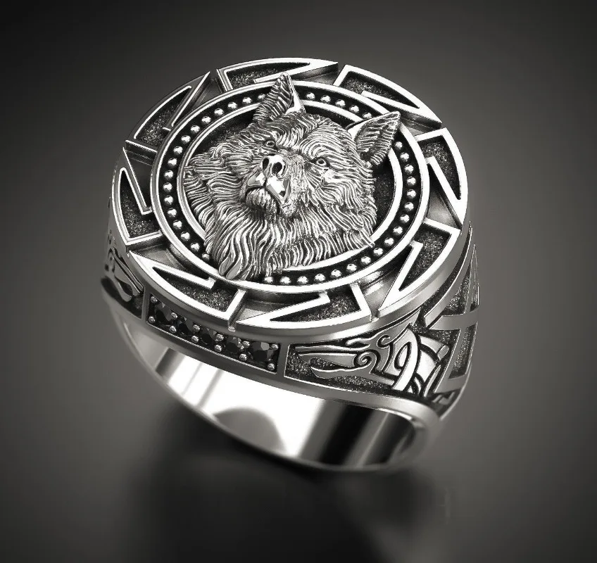 Vintage Wolf Totem Ring Nordic Mythology Viking Warrior Wolf  display picture 3