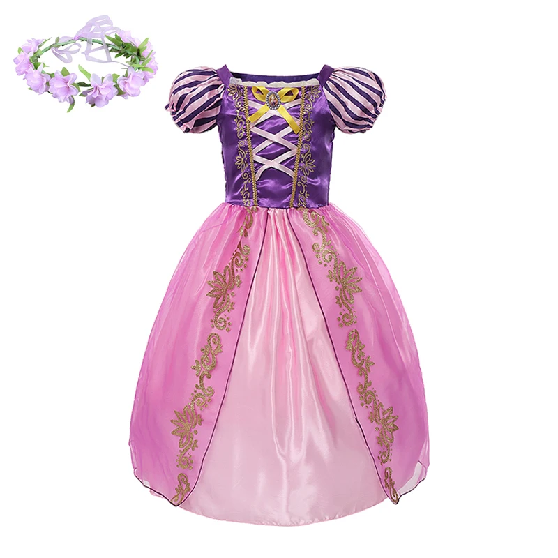 Disney Rapunzel Princess Dress Baby Girls Cosplay Costume Halloween Carnival Fancy Party Dresses For Girls Kid Birthday Clothing