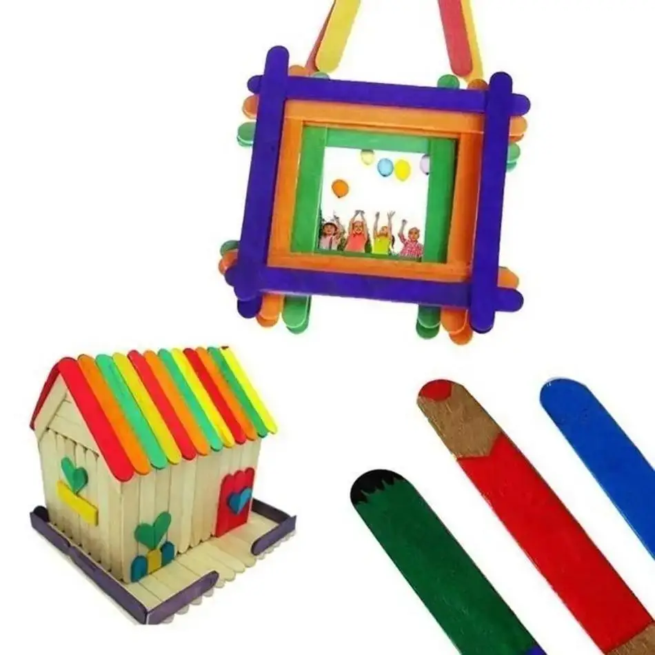 50 Pcs/Lot Ice Cream Woodenstick Stickwooden Strip Colorful Wooden Board Pieces Kindergarten Handmade Materials DIY