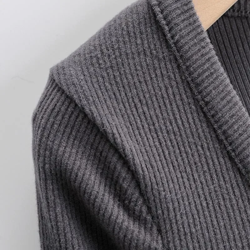 Slim V-neck Long Sleeve Bottomed Womens Tops And Blouses High Street Solid Color Open Navel Cardigan