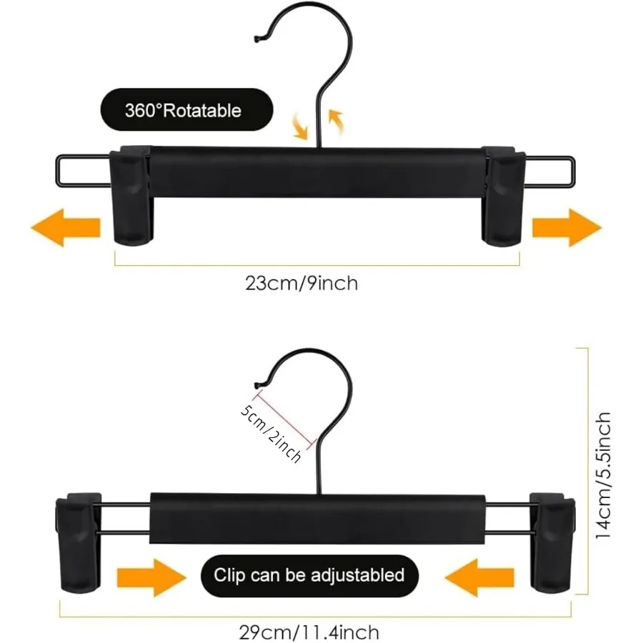 Black Plastic Pants Hangers with Clips for Organizing Pants Skirts and Shorts in Closets or Wardrobes 20 Pack Bulk Storage Solu