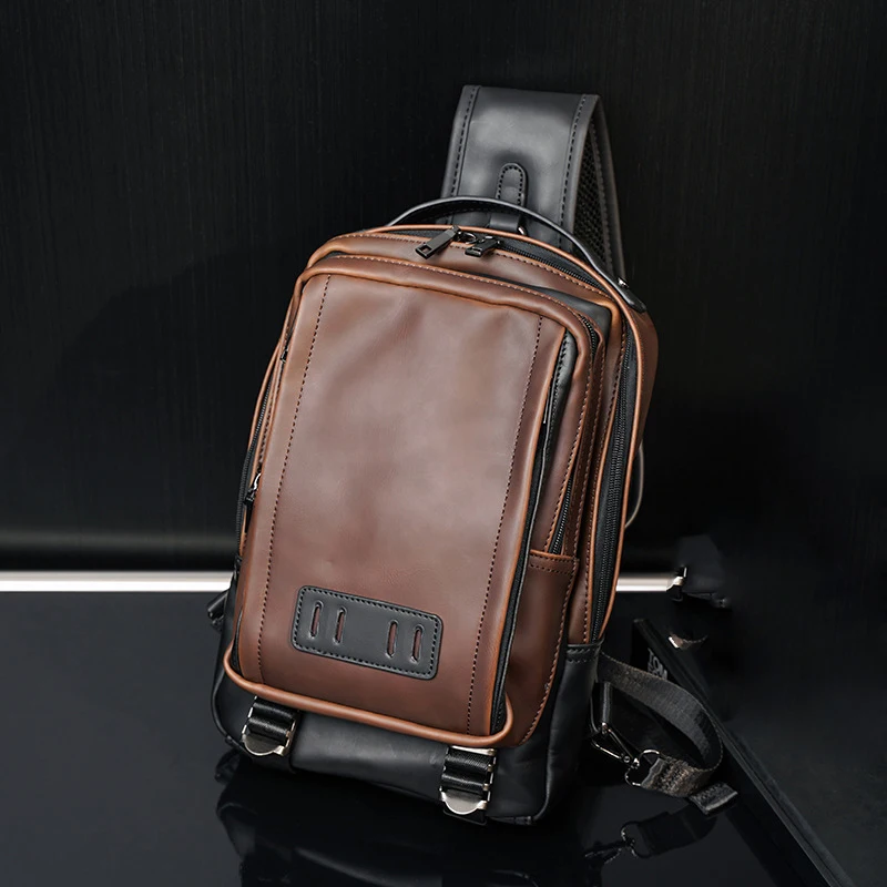 

Vintage Men's PU leather Outdoor Sports Chest Bag Large capacity Crossbody bag 6561
