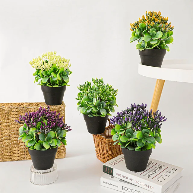 Mesterséges Zöld Zamatos Növények Hamis Bonsai Edényekkel Dekoratív Asztali Dekorációs Kerti Edények És Ültetvények - Image 3