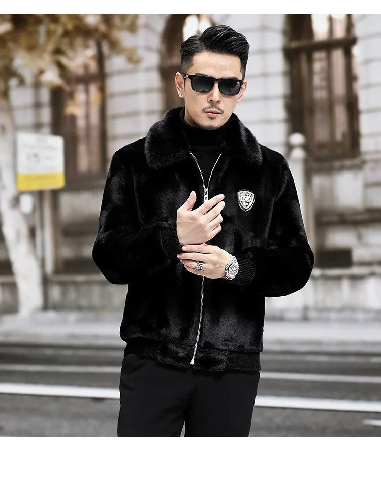 New Winter Men Fur Collar Fluffy Leather Jackets Man Fleece