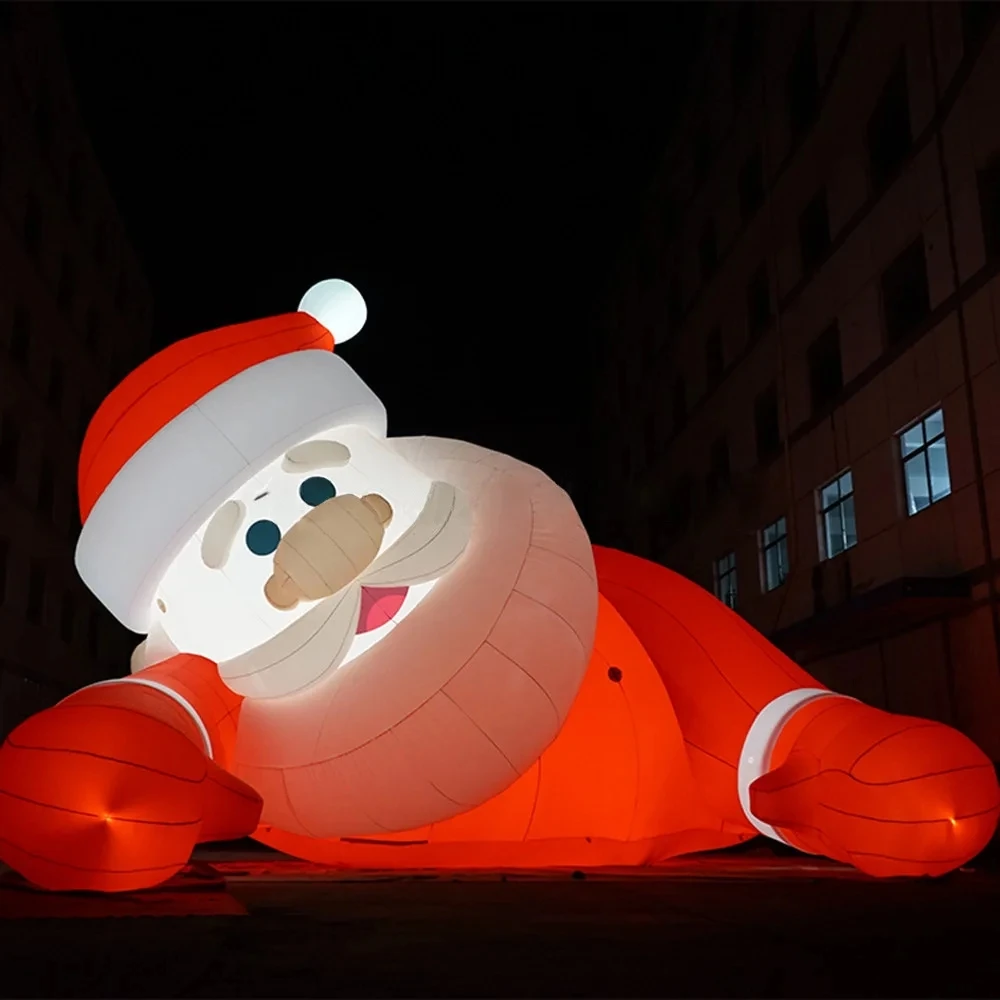 

New 4/6/8m Giant Lying Commercial Inflatable Santa Claus With Led Lights Lovely Father Christmas For Outdoor Decorations