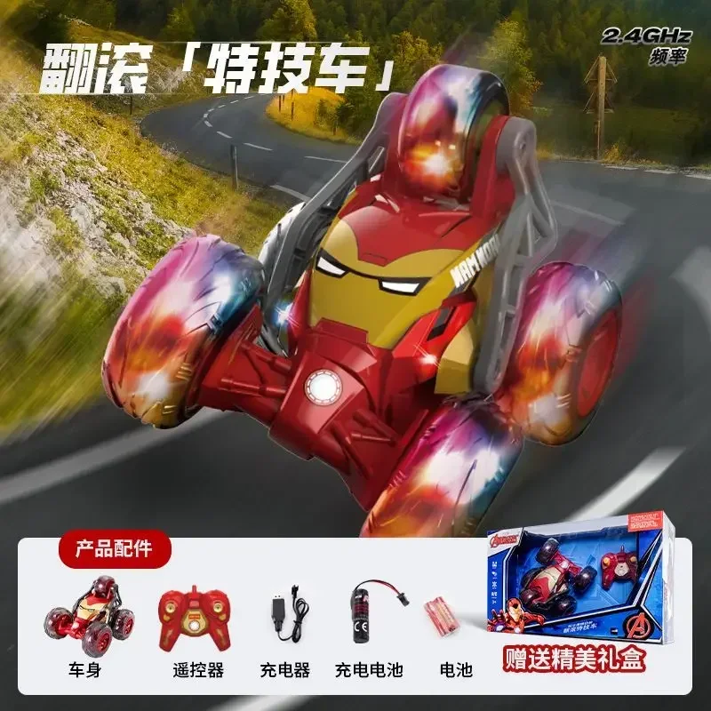 thumbnail image 1 of Figura de anime Marvel Spider-Man Iron Man, creativo, genial y atractivo, coche acrobático con control remoto, coche rodante, coche de juguete todoterreno para niños, 1 of 5