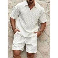 newest Man's set Trend Fashion short sleeve Fitness T-shirt+sports shorts Men suit Two pieces Solid Color running tracksuit