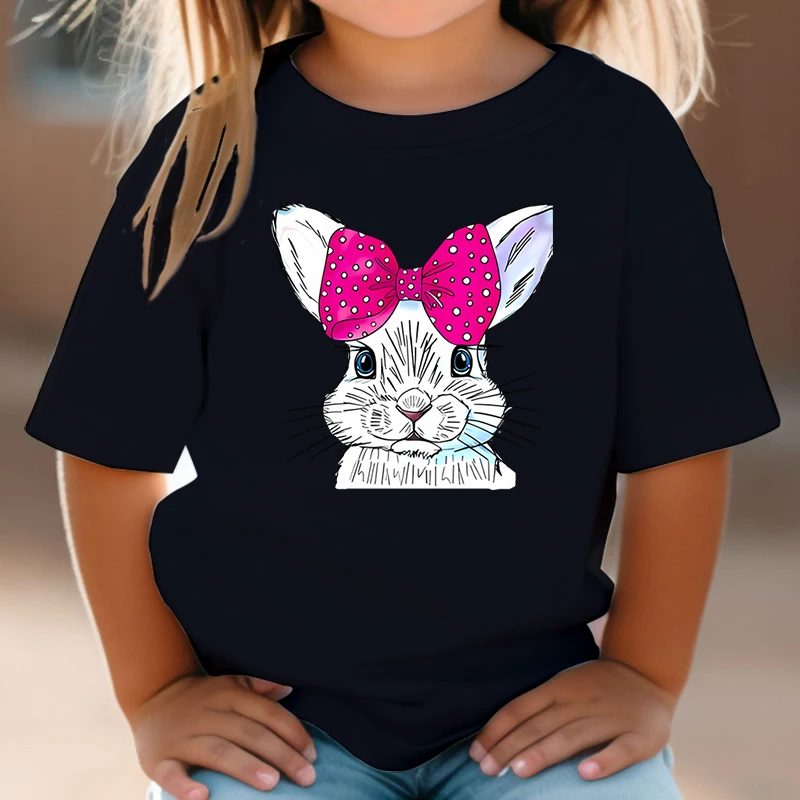 

Пасхальная футболка Kawaii Bunny, топы с коротким рукавом, модная мультяшная Пасхальная футболка с бантом для мальчиков и девочек
