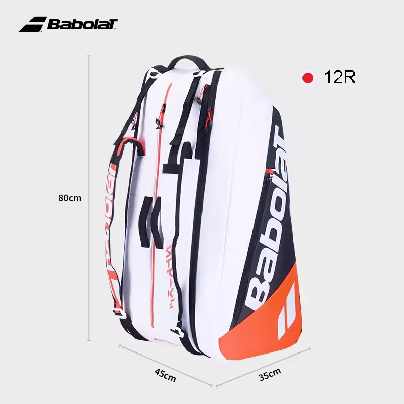 本物のbabolat-ピュアストライクテニスバックパック、バドミントンパデル、スクエアラッシュケートショルダーバッグ、ユニセックスバスカットテニスバッグ、12パック
