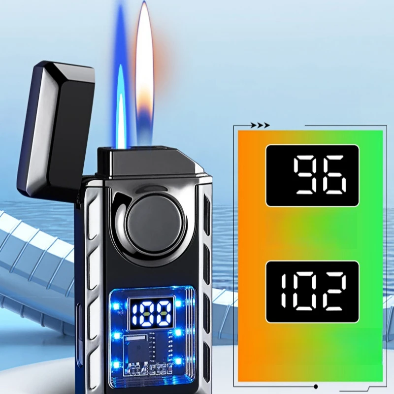 Creative Voice Controlled Ignition Gas Lighter Color Light Battery Display Open Fire Switching Jet Fire USB Electric Lighters 5