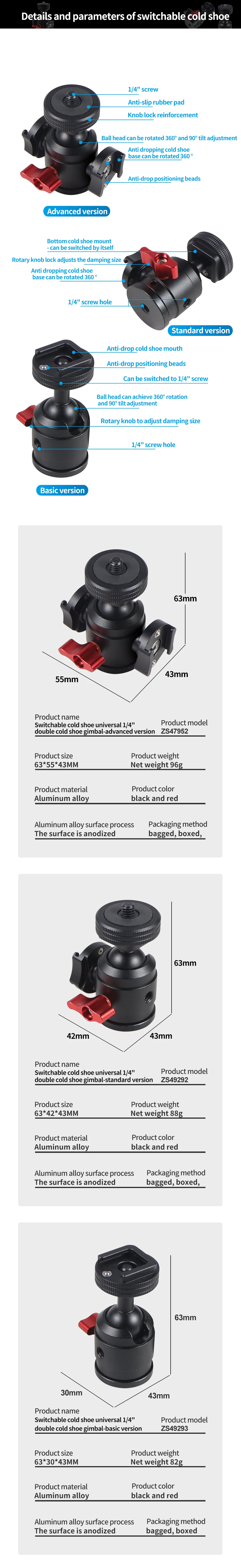 Mini Stativ Kugelkopf Swivel Ball Kopf 1/4 "Abnehmbare Kalten Schuh Halterungen Adapter für DSLR Kamera Monitor Vlog Flash Licht mic Stand – Detail 8