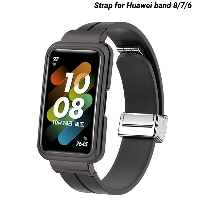 

Силиконовый ремешок для Huawei band 8 7 6 с чехлом, магнитный браслет, спортивный ремешок для Honor band 7 6, умные часы, браслет
