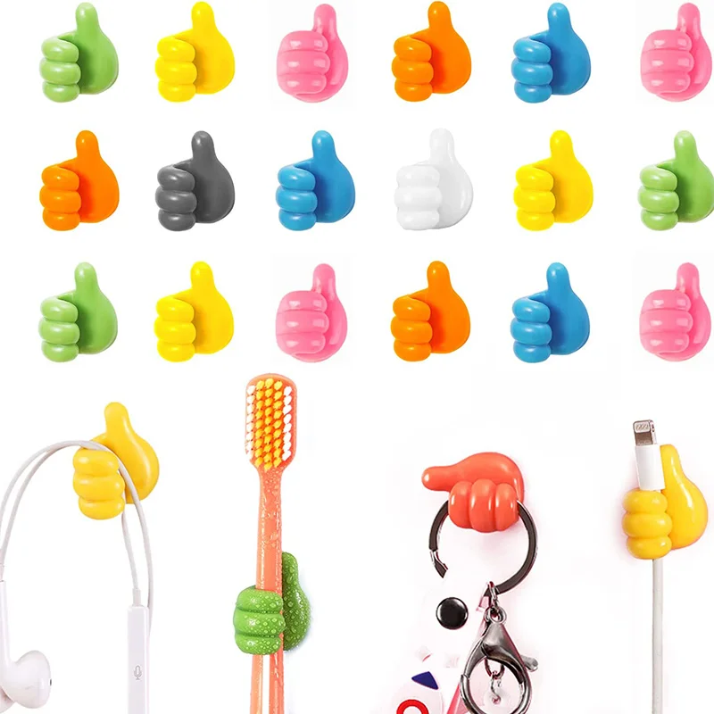 

2/5/10Pcs Silicone Thumb Wall Hooks Self-Adhesive Thumb Cable Organizer Clips Key Hook Multi-Function Wall Hangers Storage Hooks