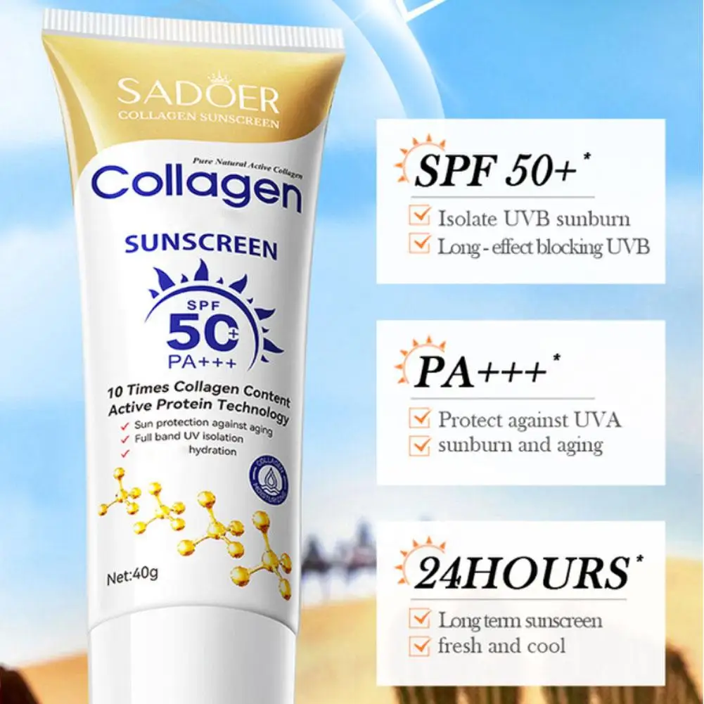 SADOER Collagen Sunscreen UV Protection Cream Moisturizing Brightening SPF Formula Lightweight Non-Greasy Skin Care 1/3/5PCS