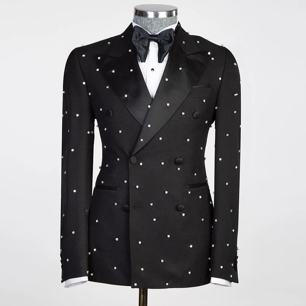 

Костюм мужской с блестящими кристаллами, облегающий роскошный двубортный пиджак и брюки, смокинг для шафера, деловая одежда, 2 предмета