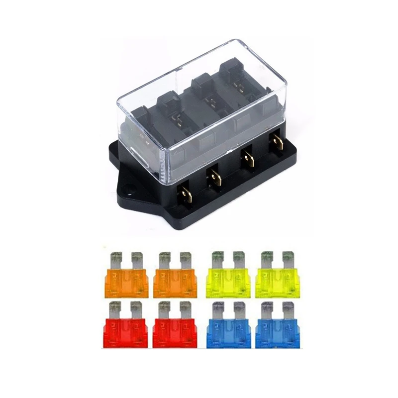 

1 Piece New Car 4 Way Circuit Standard ATO Blade Fuse Box Holder 12V/24V+4 Way Fuse For Car Motorcycle Electric Bike