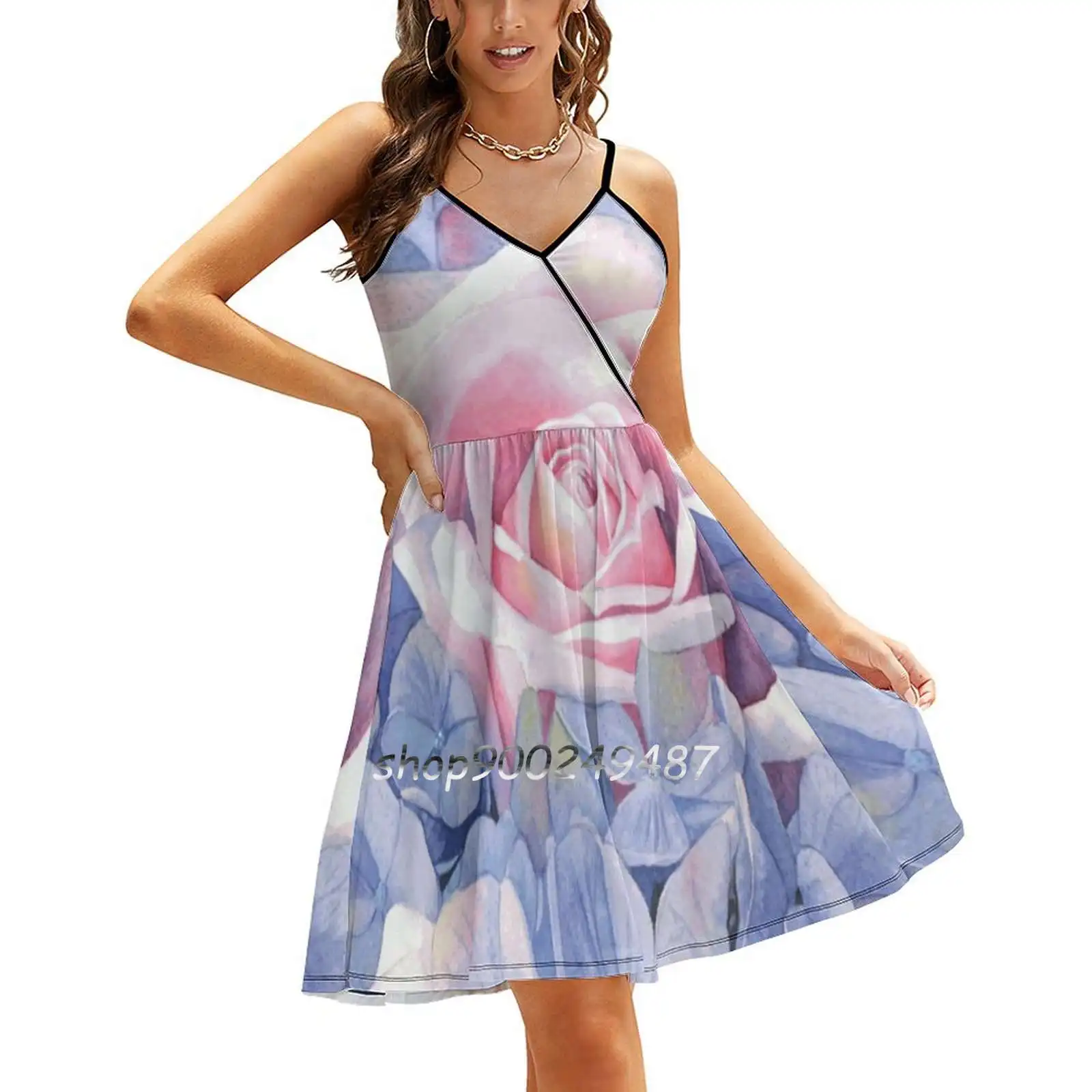 

Erin'S Bouquet Sling Dress Sexy Dress Female High Waist Dresses For Women Bouquet Watercolour Painting Flower Watercolour