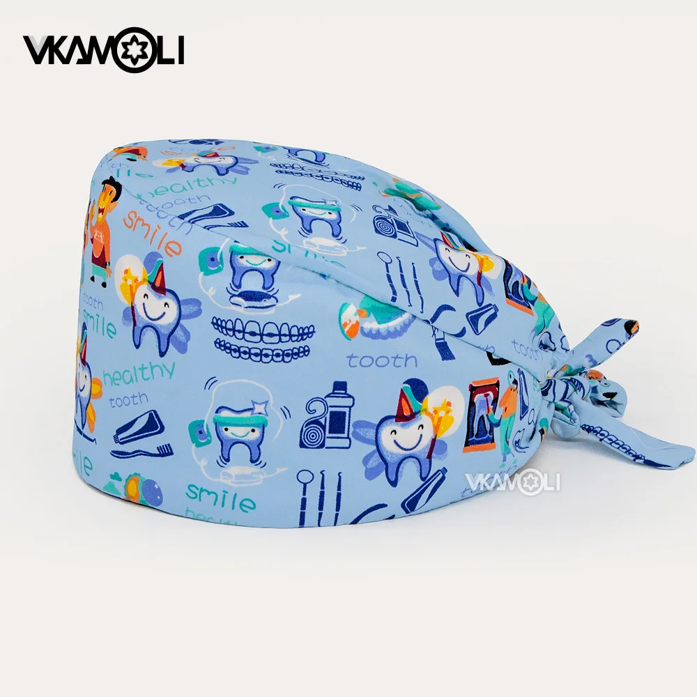 Protect dental hygiene Tooth Dentist pattern Printing Women Men Dust Proof Veterinarian Working Hats Cotton nurse hat medical scrub hats