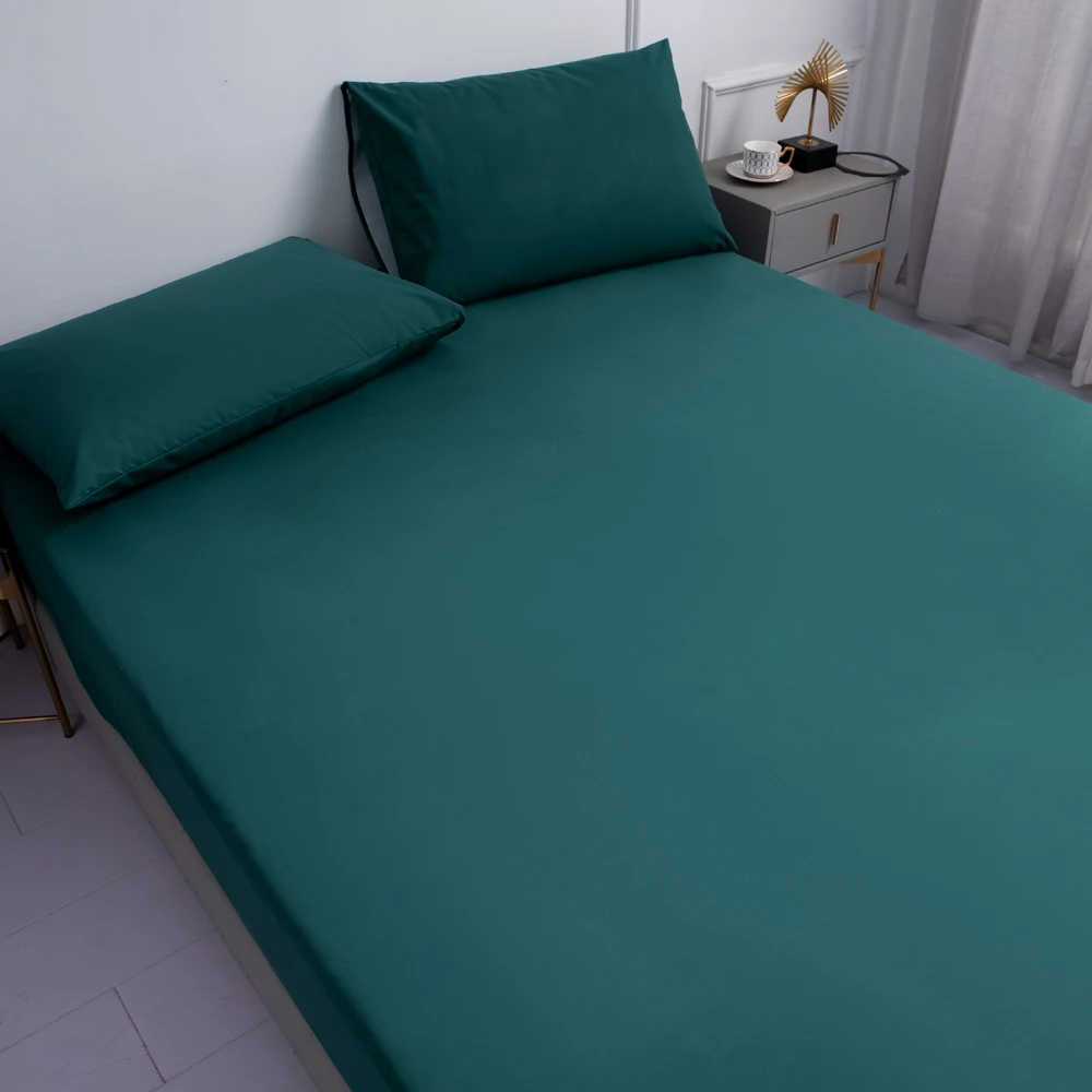 Dark Green Waterproof Polyester Bed Fitted Sheet Mattress Cover Sabana(no pillowcas)90/120/150/160/180/200/220,7 size 2