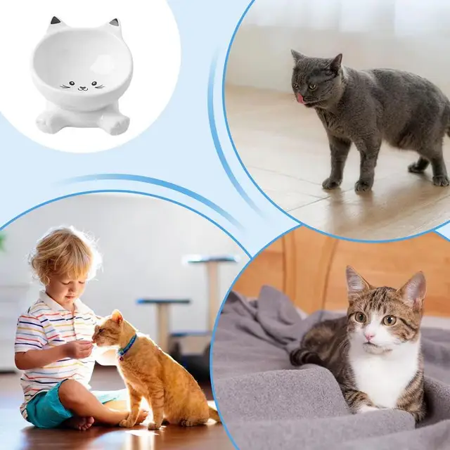 Cat Ear Ceramic Feeding Bowl Reusable Food Container Stable base anti-tip inclined mouth cat drinking water bowl pet supplies 2