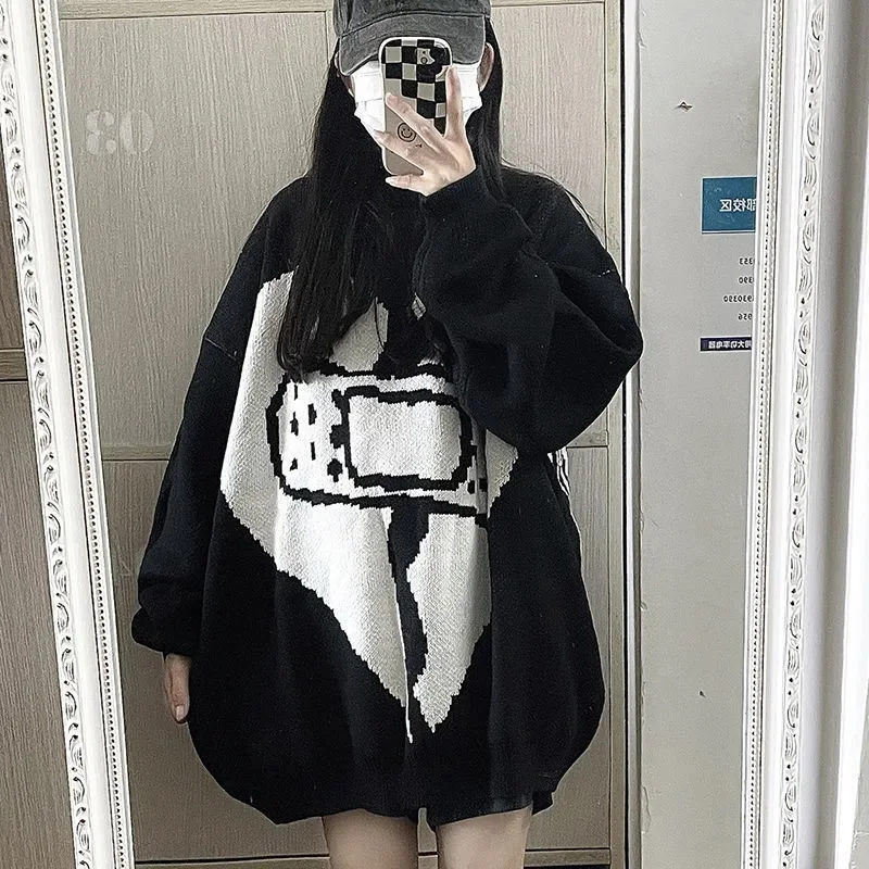 

Love Adhesive bandage Sweater Women's Loose Outwear Lazy Style Autumn and Winter New Versatile Knits Long Sleeves Slim Fashion