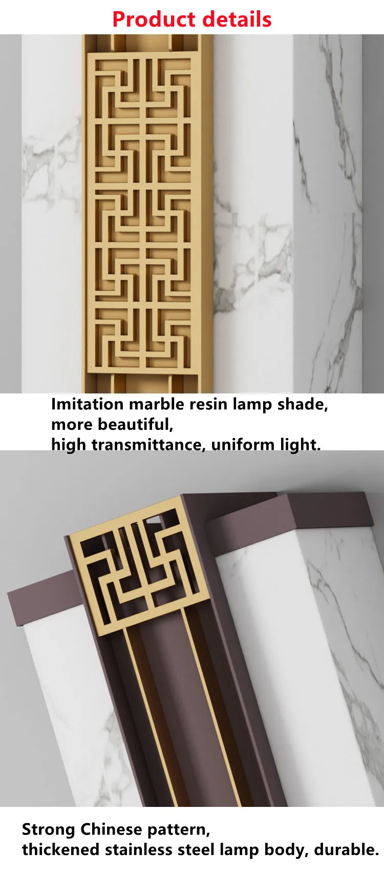 Description Picture 4 of itemLuxury Lmitated Marble LED Wall Lamp Chinese Style Waterproof IP65 110V 220V Porch Light For Outdoor Street Path Sconce Adorn