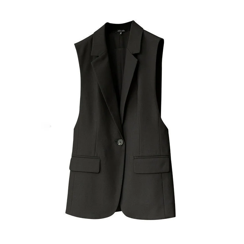 Temperament Simplicity Black Suit Vest Spring Summer New Sleeveless Solid Color Loose Tops Vintage Fashion Women Clothing