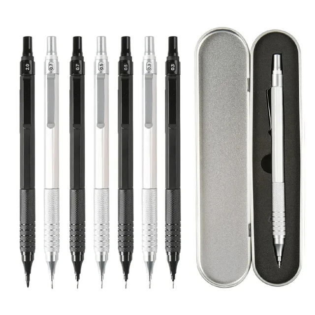 High Quality Metal Mechanical Pencils Set with Lead Refills Drafting Automatic Pencil 0.3, 0.5, 0.7, 2.0mm Pencil for Art Supply 1