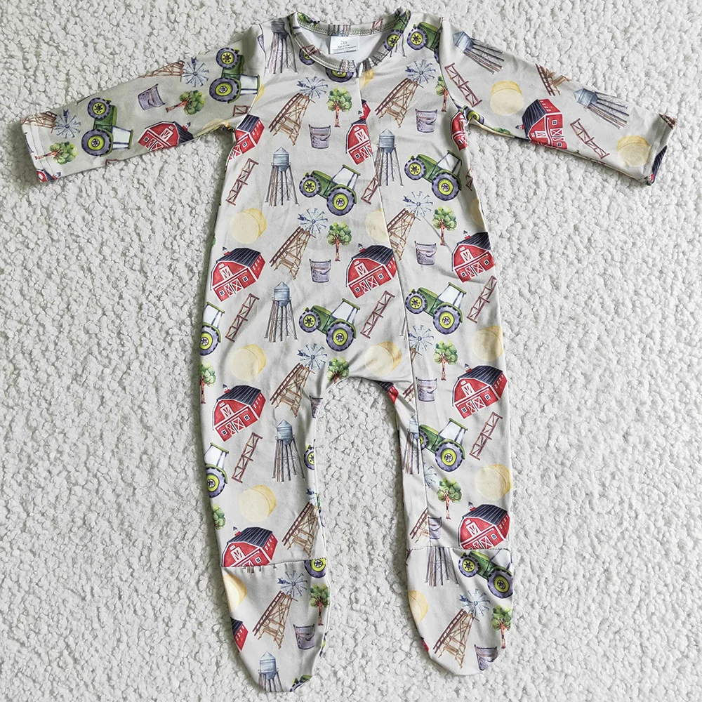 Hot Sale Infant Baby Footie Rompers Fall Unisex Romper Farm Boutique Zipper Design Toddlers Girls Rompers Jumpsuit New