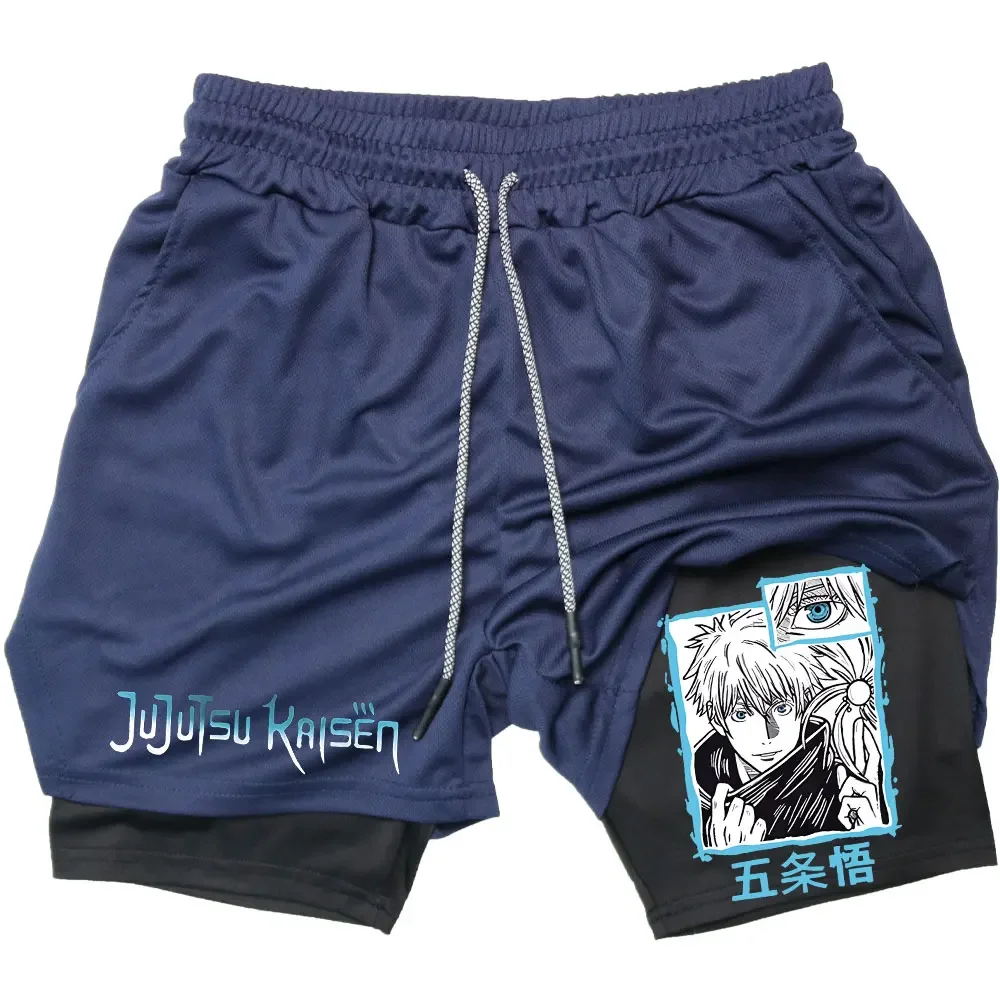 Anime 2 In 1 Compression Shorts Gojo Satoru Print Performance Sportswear Men GYM  Training Workout Male Fitness Sport Shorts 4