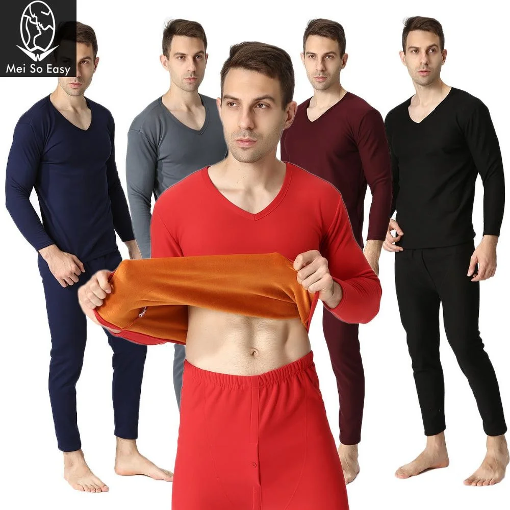 

direct new arrival men winter Factory sales v-neck super large undewear velvet cotton loose Long Johns plus size XL-9XL