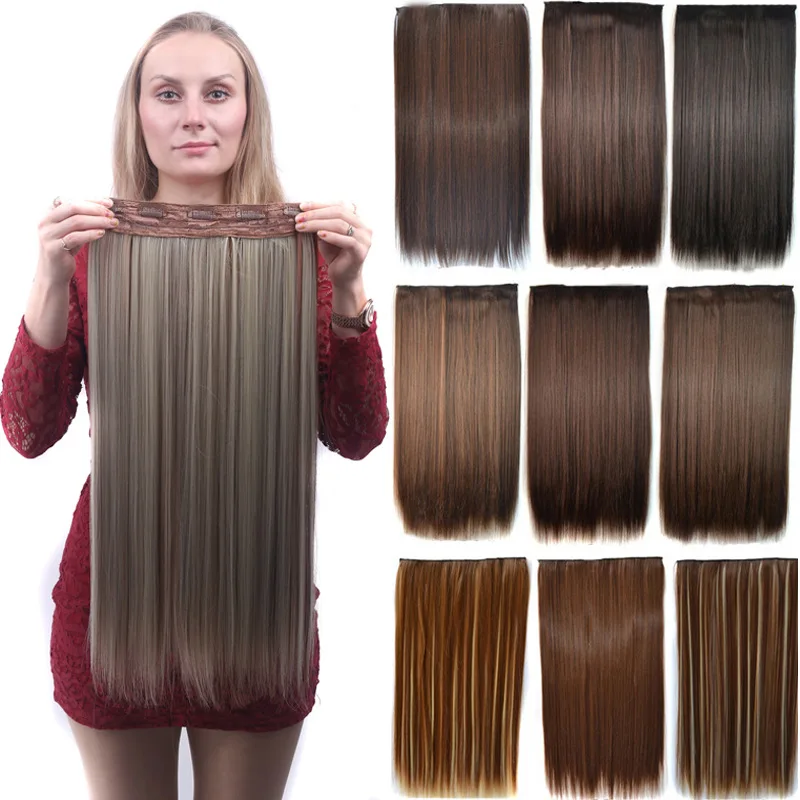 

European and American wig women's long straight hair extensions, one piece five clip wig clip hair synthetic fiber hair curtain