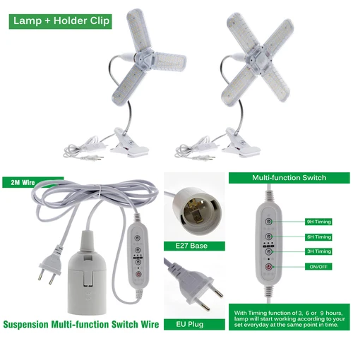 24W 36W 48W 접이식 LED 성장 빛 전체 스펙트럼 E27 식물 성장 빛 식물 램프 전구 실내 식물 꽃 묘목 4