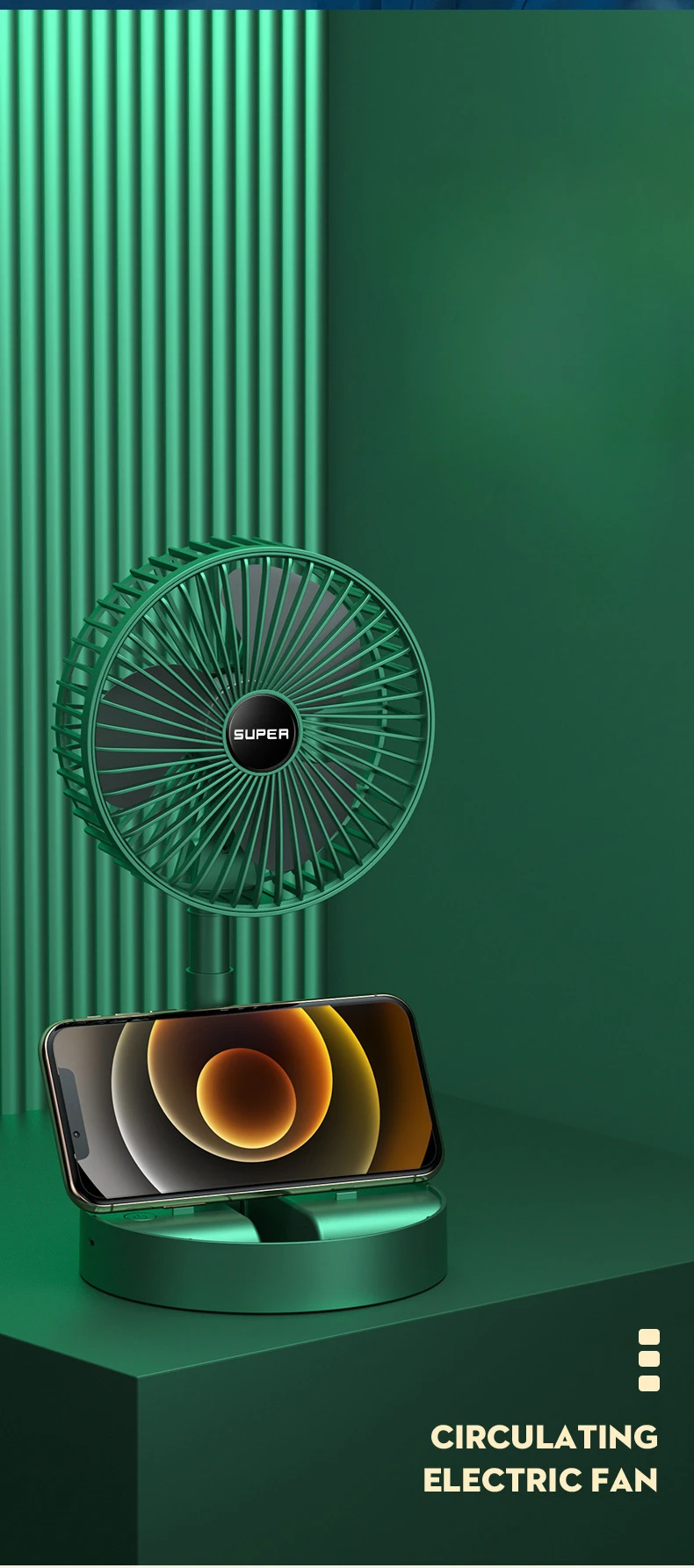 Stand Fan 6 Inch Folding Portable Telescopic Floor USB with Rechargeable Battery 3 Speeds Super Quiet Adjustable Height 5